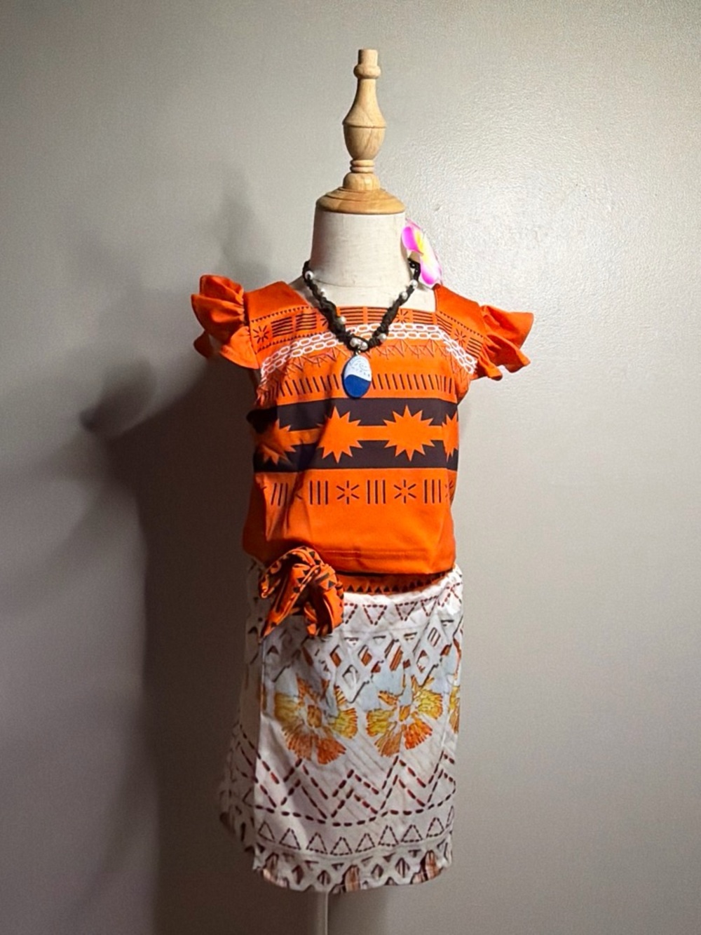 Moana set Orange Patterned Girls Flutter-Sleeve Top
